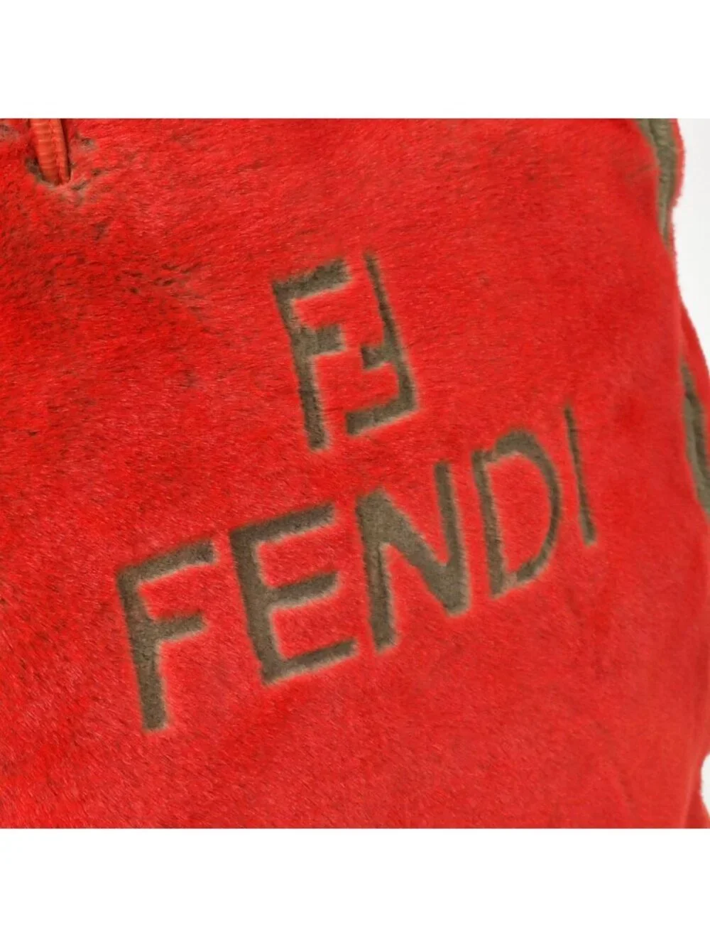 Fendi Tote Bag Rabbit Fur Leather Red Gold